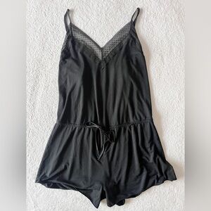 Victoria Secret Lingerie Romper One Piece Sleepwear Black Sheer Sides Size Large